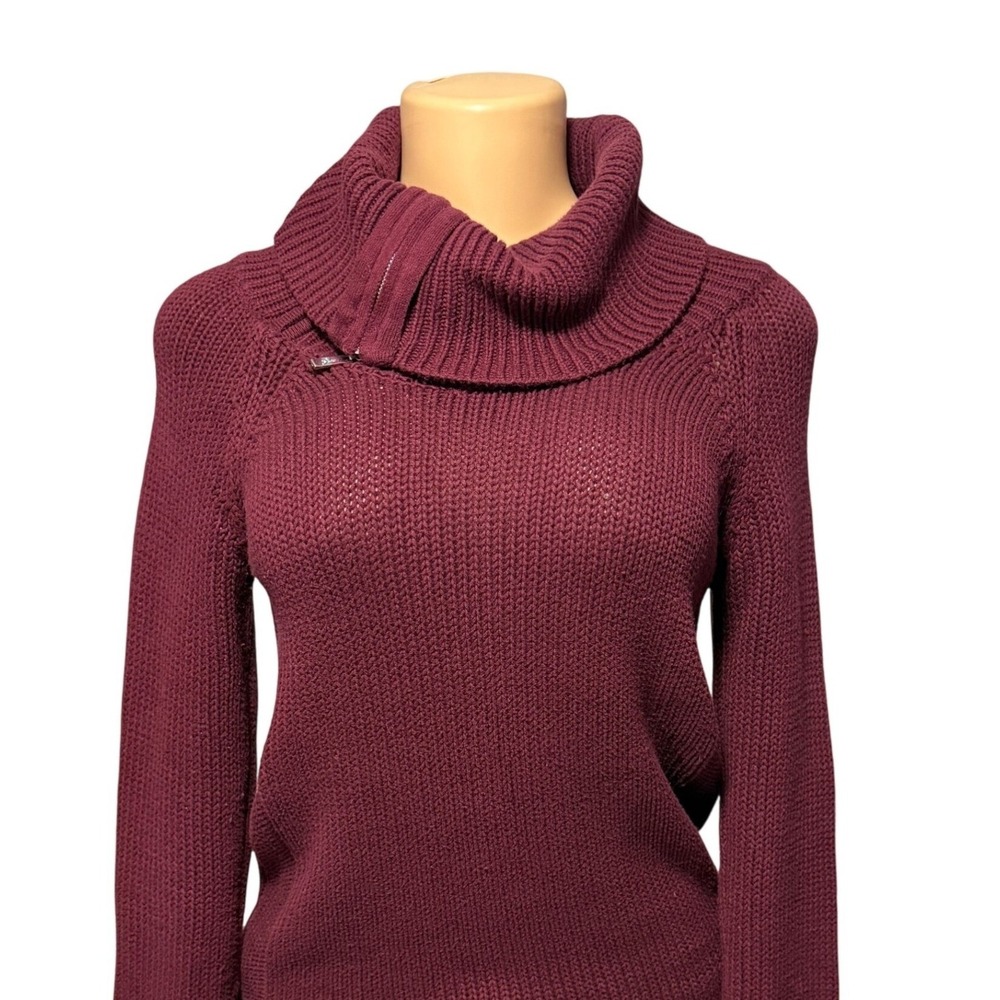 Guess Burgundy‎ Ribbed Knit Zipper Collar Sweater Extra Small XS